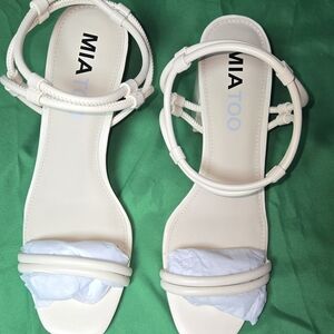MIA Cream Double-Strap Ankle Wrap Sandals